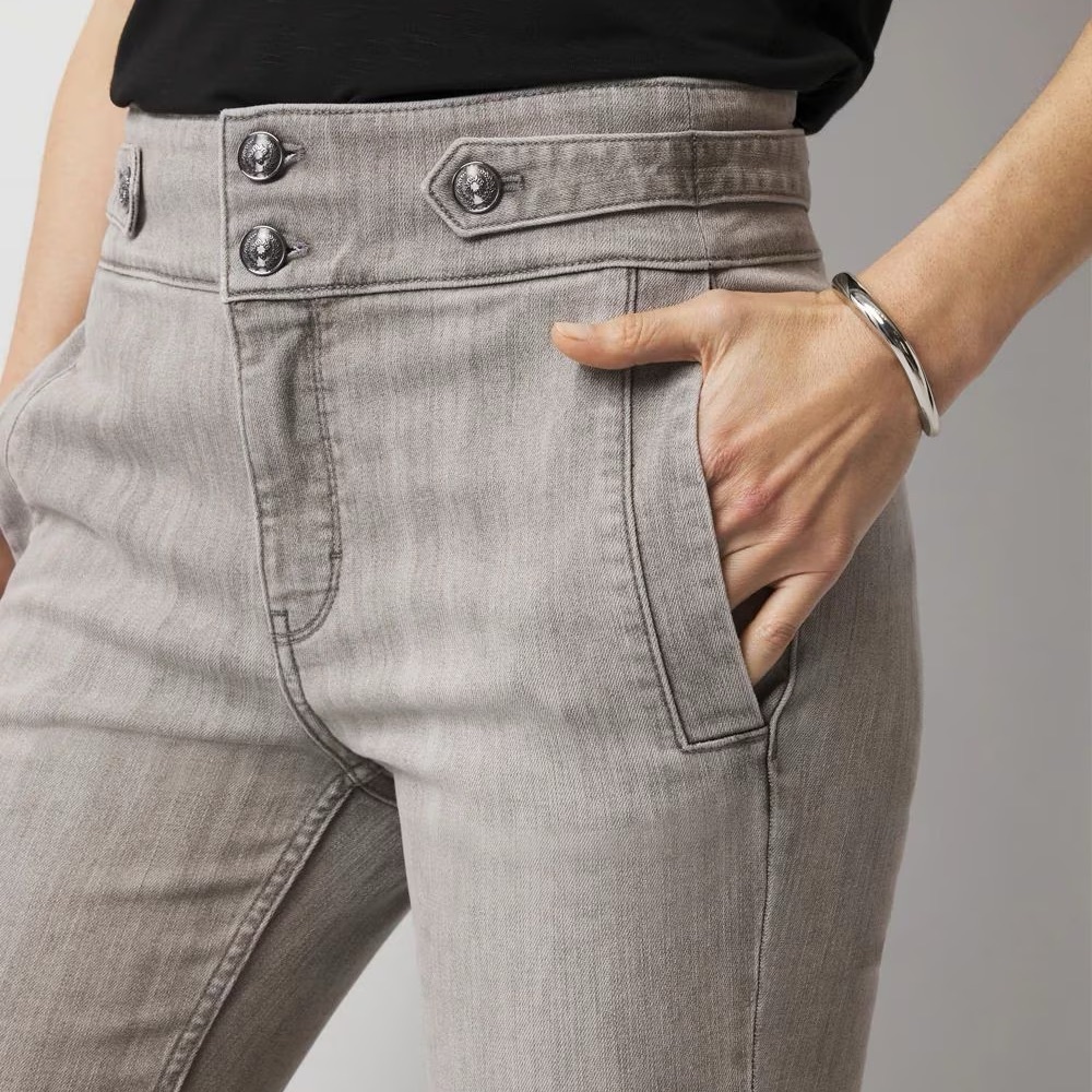 White House Black Market High-Rise Gray Button-Front Jeans